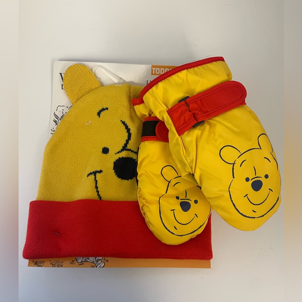 Toddler Disney Winnie the Pooh 2pcs Cold Weather Set Hat, Ski Mitten